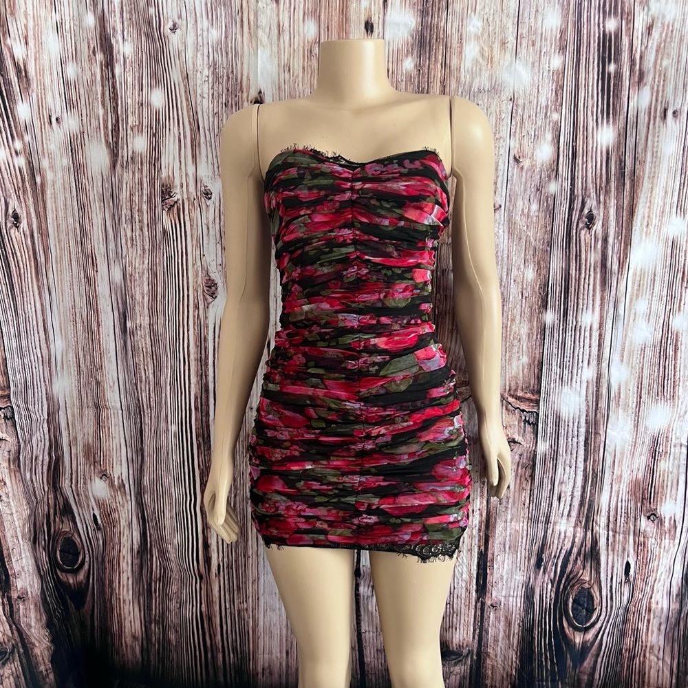 Pearl by Georgina Chapman of Marchesa Strapless Floral Ruched Mini Dress Size 2